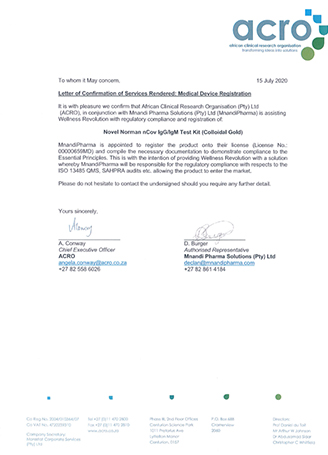 Surat Konfirmasi organisasi penelitian klinis Afrika